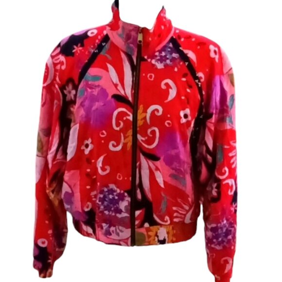 Vintage Talon Zipper Marcia Rayon Reversible‎ Jacket Elastic Waist Size Large - Picture 1 of 6